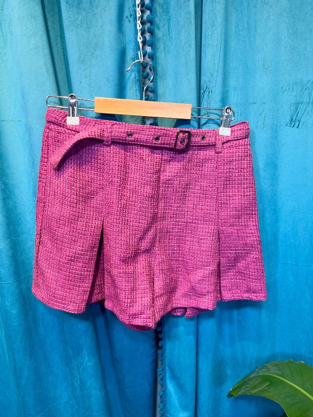 LuLus Purple Tweed Belted Pleated Mini Shorts